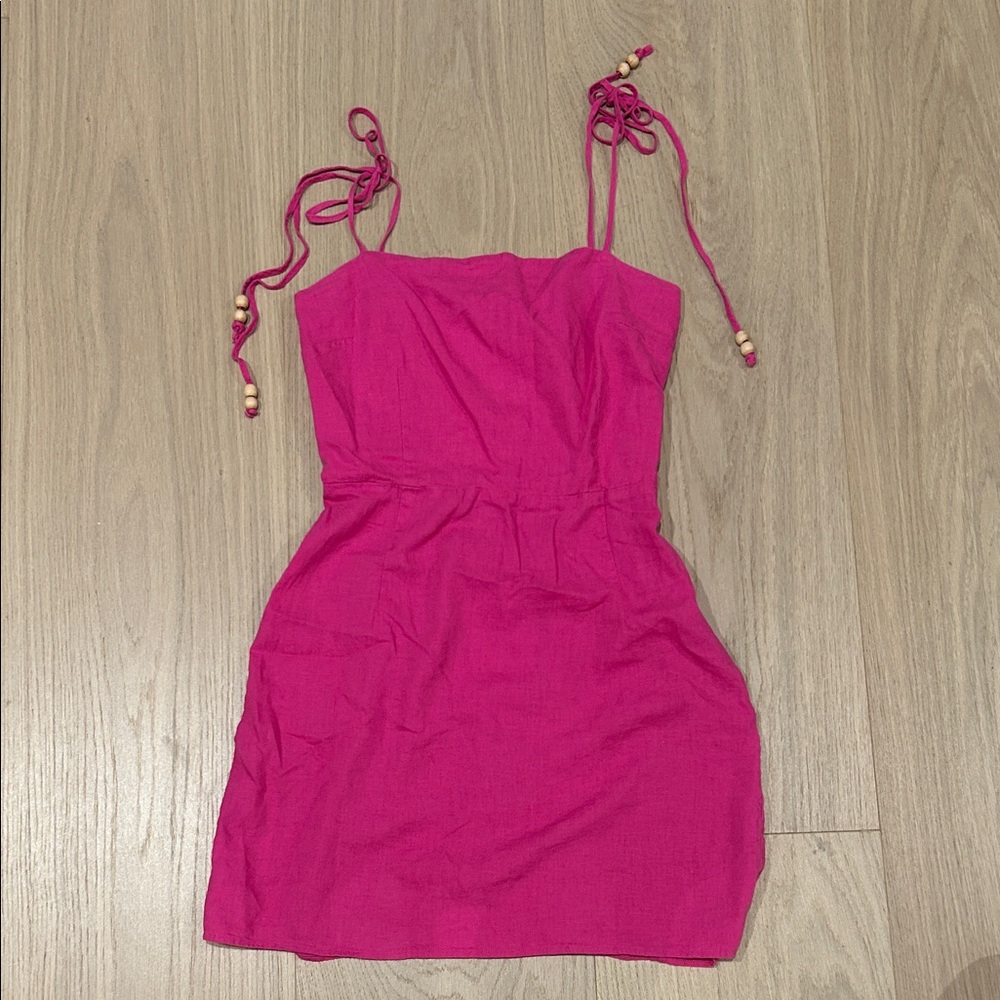 Mango Bright Pink Mini Dress with Beaded Straps